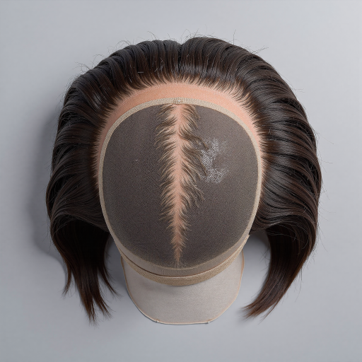 中年男性佩戴商务假发的正面特写，黑色短发造型，适合正式场合，专业形象