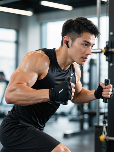 男性运动时佩戴假发的效果图，稳固贴合，自然外观